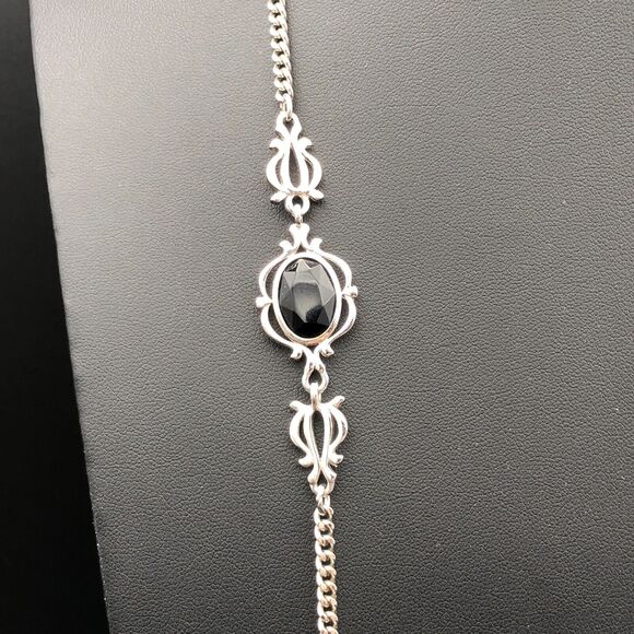 Vintage Sarah Coventry Necklace TOUCH OF CLASS 1976 Black Silver Tone 38 inches - Picture 2 of 6